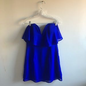 Royal Blue Mini Plunge Chiffon Party Dress